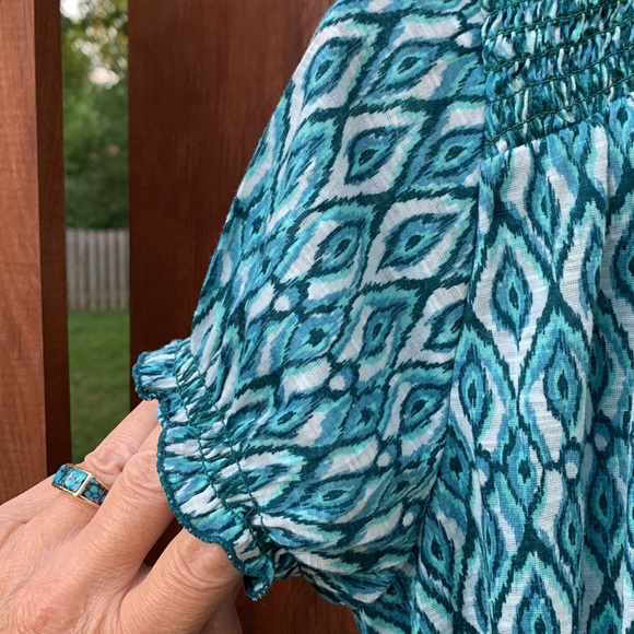 Womens Short Sleeve Geometric Tribal Peasant Top Ties Tassels Size M (8-10) - Picture 4 of 11